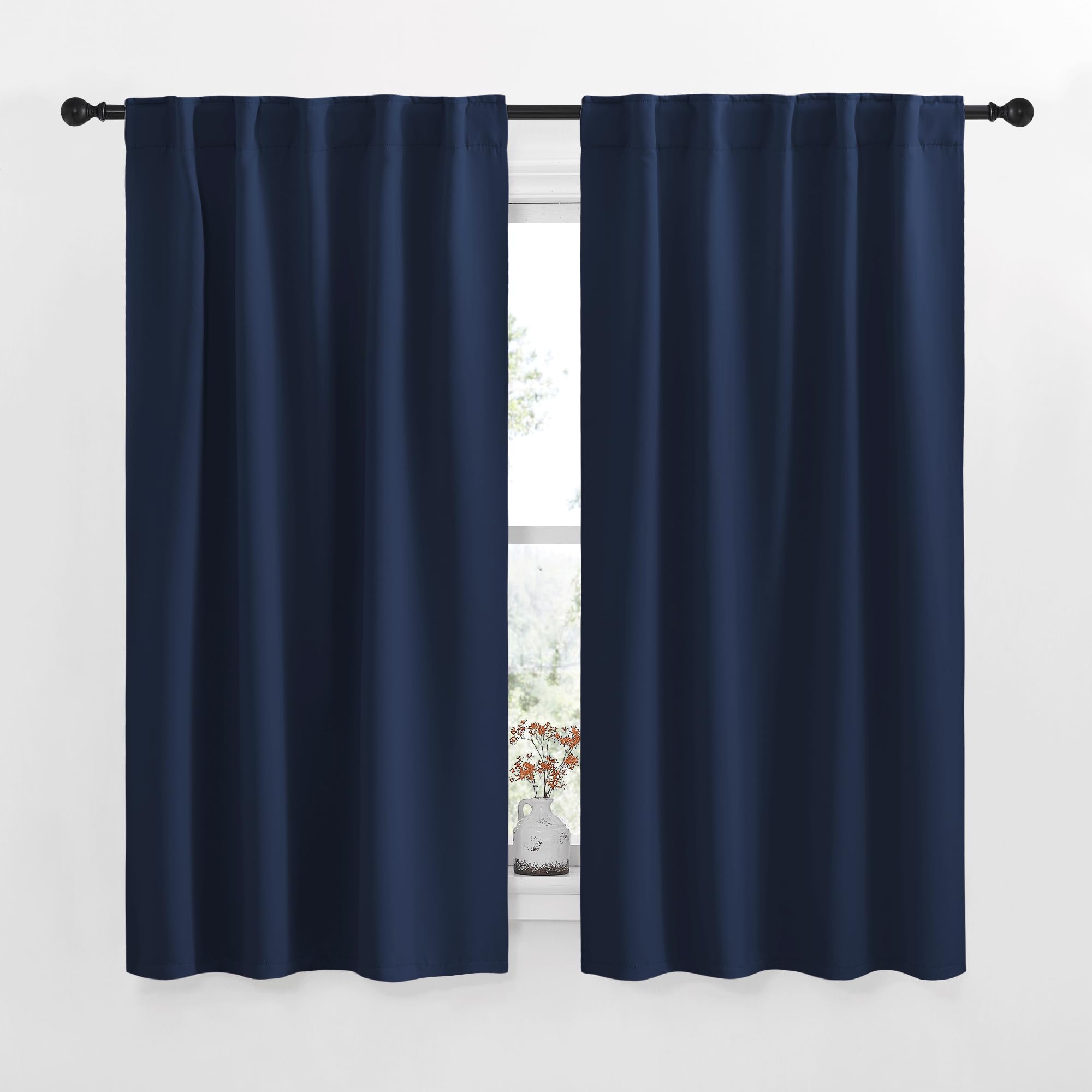 NICETOWN Blackout Curtain Panels for Living Room - (Navy Blue Color) 34x63 Inch, 2 Panels Set, Thermal Insulated Room Darkening Blackout Drapes/Draperies with Rod Pocket &amp; Back Tab for Window