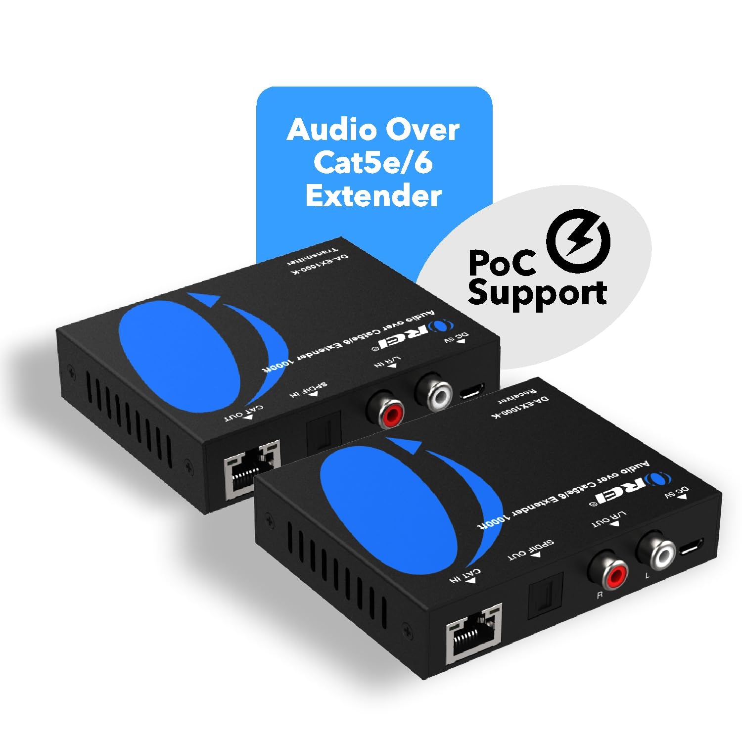 OREI Estensore audio su Cat5e/6, fino a 250 m, prolunga il segnale ottico digitale Toslink via LAN Ethernet Power Over Cable per estensione a lunga distanza Dolby Digital, DTS 4.1, DTS-HD, PCM