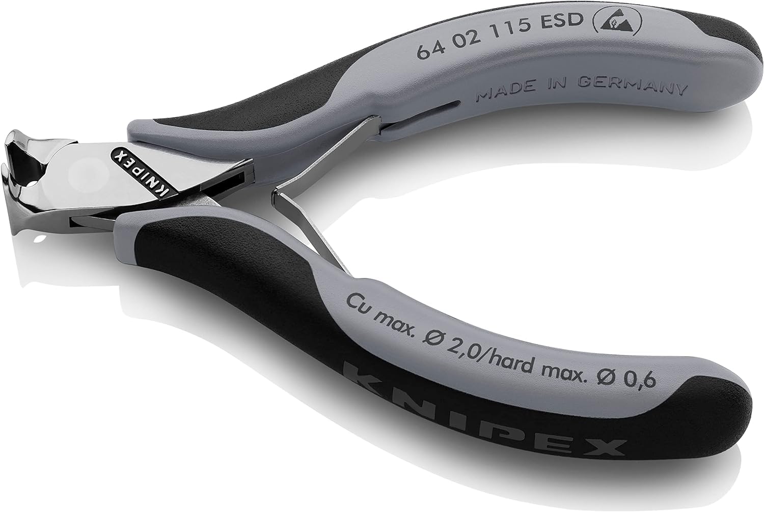 KNIPEX Alicates de corte frontal para electrónica ESD con mangos multicomponente 115 mm, 64 02 115 ESD