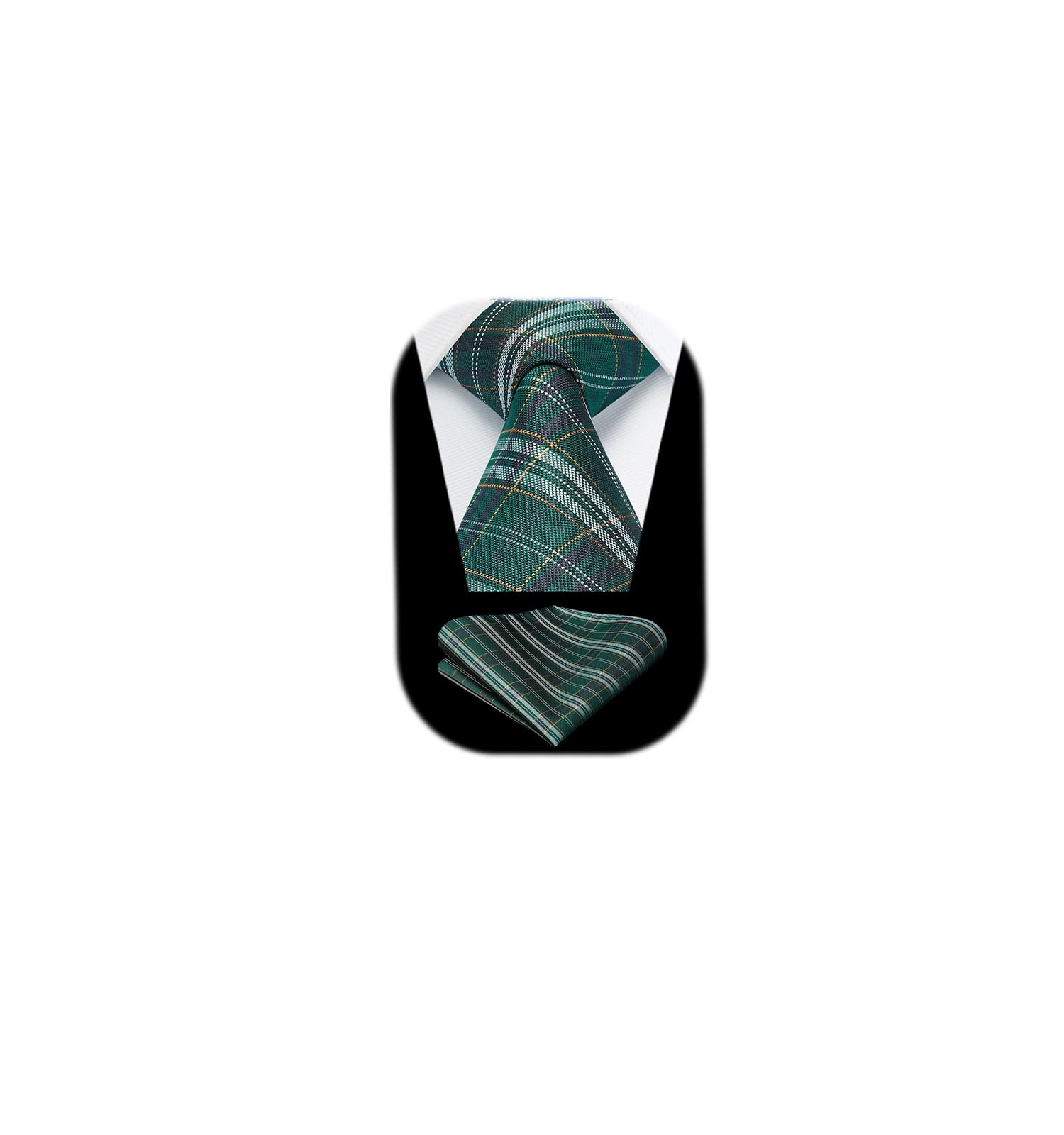 HISDERN Ties for Men Plaid Checkered Tie with Pocket Square Woven Business Formal Necktie Handkerchief Set Wedding Party
