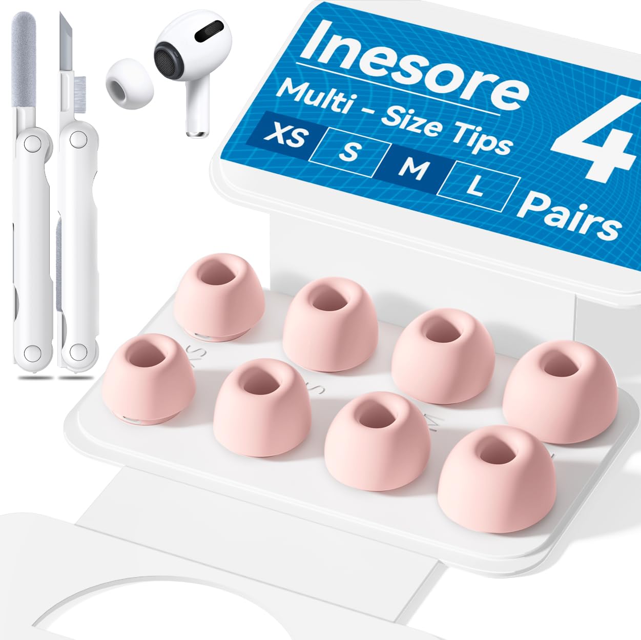 4 Pairs Replacement Ear Tips for AirPods Pro 2nd/1st Generation with Portable Storage Box,Noise Reduction Holewith & Built-in dust Guard Screen,Silicone Ear Tips for Apple AirPods Pro,4 Size-Pink