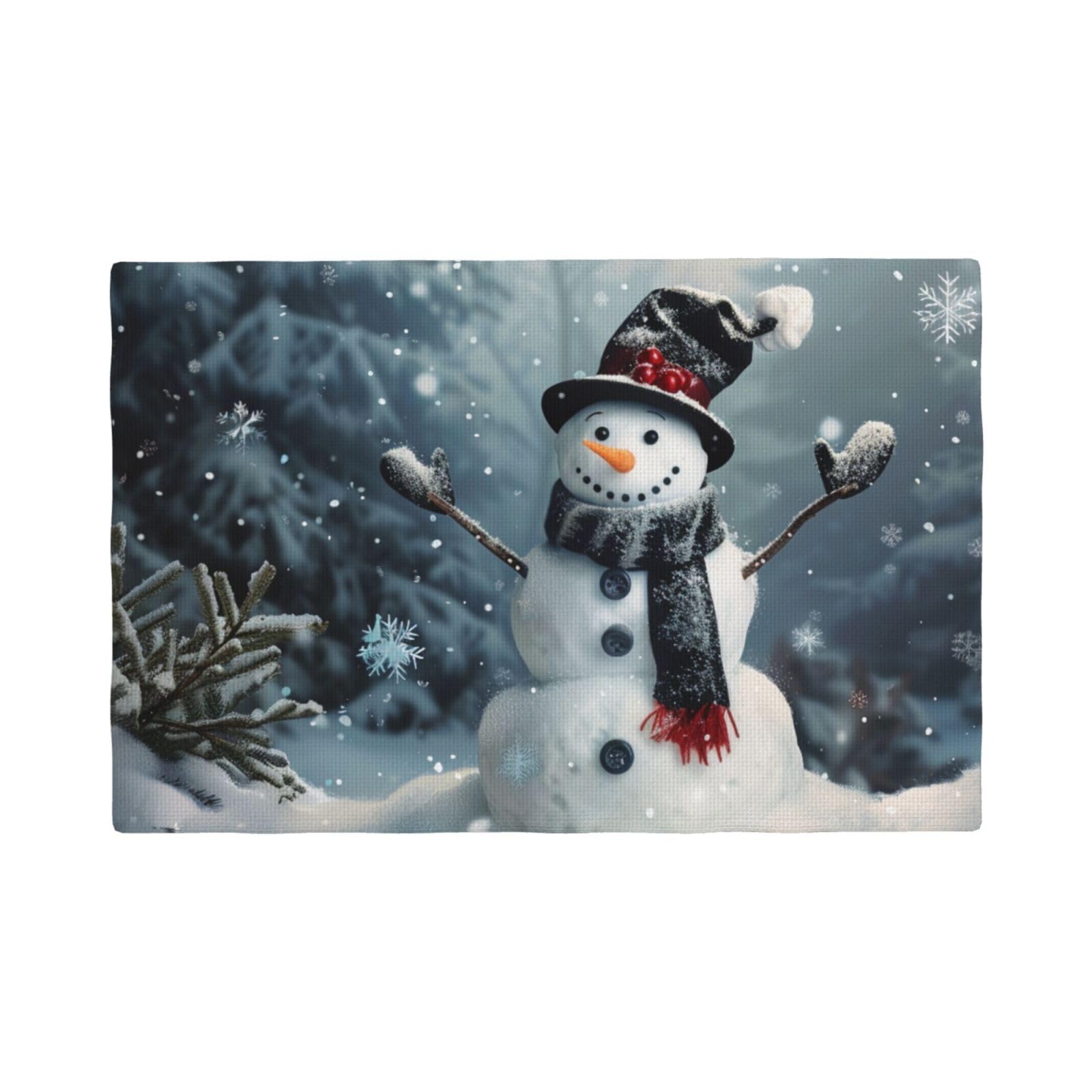 Christmas Happy Snowman 1 Print Placemats Set, Heat Resistant Washable Placemat 12x18in Table Mats for Party Kitchen Dining Table Decoration Indoor Outdoor, Four Pieces