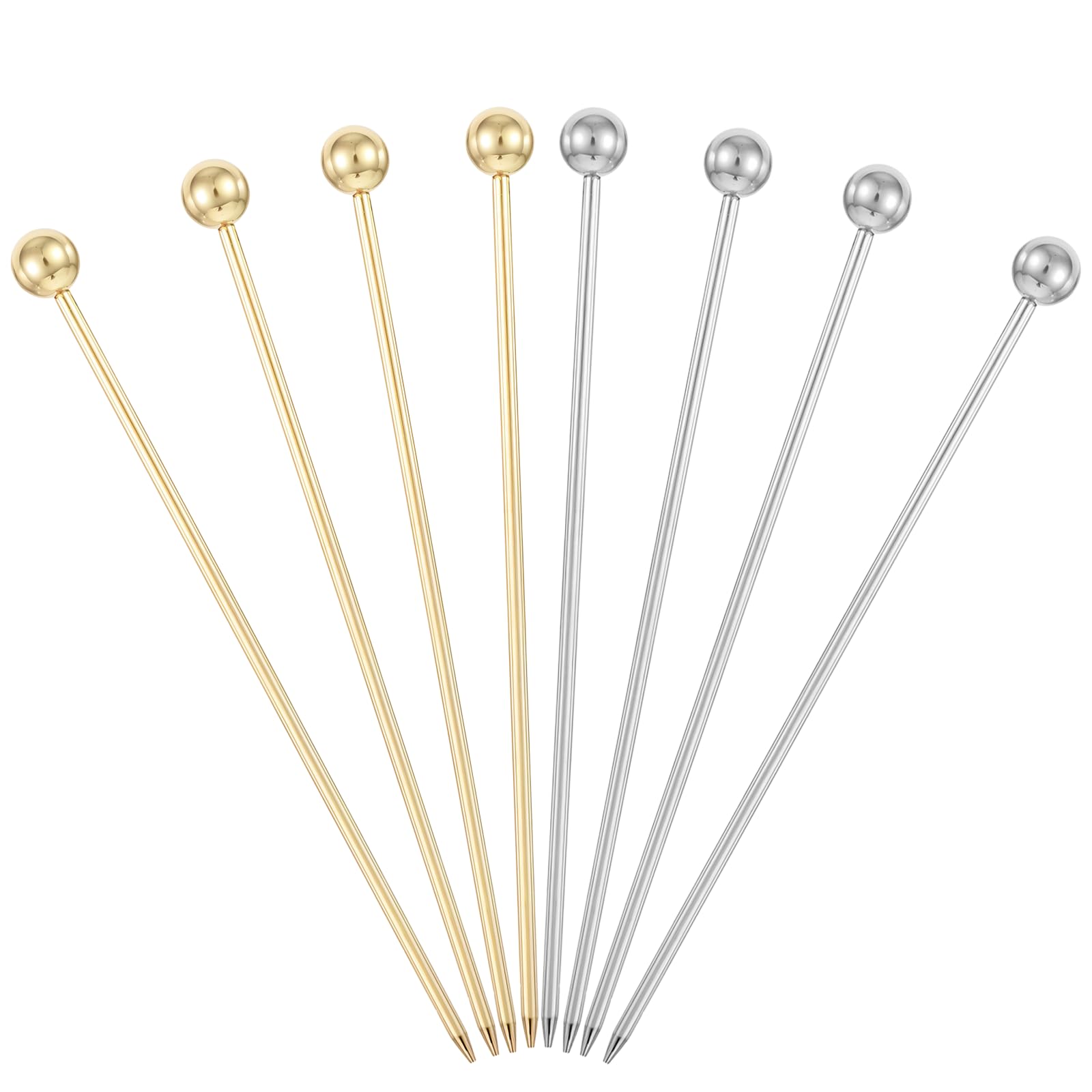 Aeaocvo 8 PCS Metal Cocktail Sticks Stainless Steel Martini Picks, Reusable Silver Gold Cocktail Picks for Drinks, Barbecue, Appetizers, Fruit