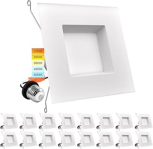 LUXRITE Paquete de 16 luces LED empotrables cuadradas de 56 pulgadas, 14 W 90 W, 5 colores seleccionables 2700 K 3000 K 3500 K 4000 K 5000 K,