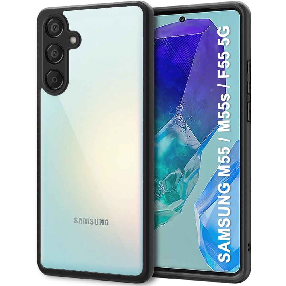 TheGiftKart Hybrid Shockproof Sleek Armor Back Cover Case for Samsung Galaxy M55 / M55s / F55 5G | 360° Protection | Crystal Clear Hard Back Transparent Cover Case (PC & TPU, Black Bumper) (B0D12GQ4HG) Amazon Price History, Amazon Price Tracker