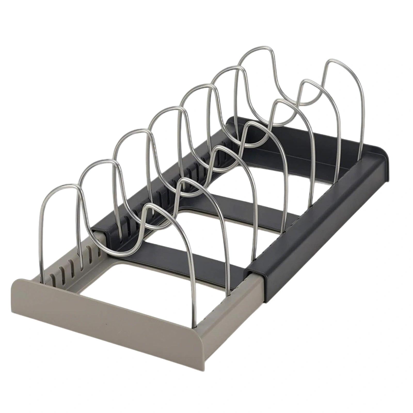 Chovize Grey Expandable Pots And Pans Organiser,Pot Lid And Pans Holder Rack With 7 Adjustable Dividers,For Cupboard, Pot, Pan, Chopping Board, Baking Trays(Grey)