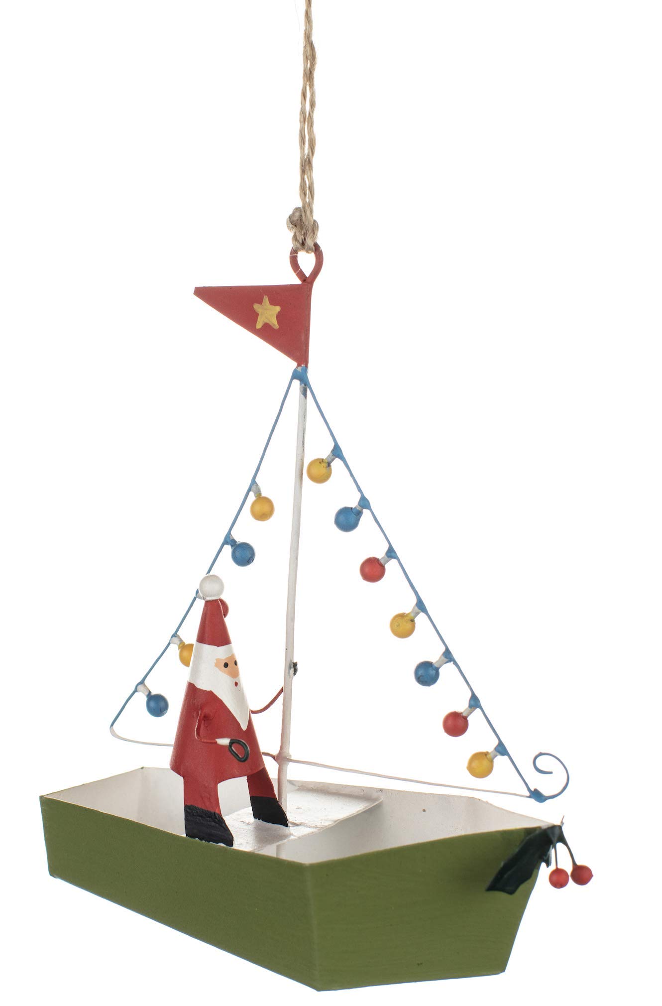 Shoeless Joe Multicoloured - Christmas Boat With Lights Hanging Ornament