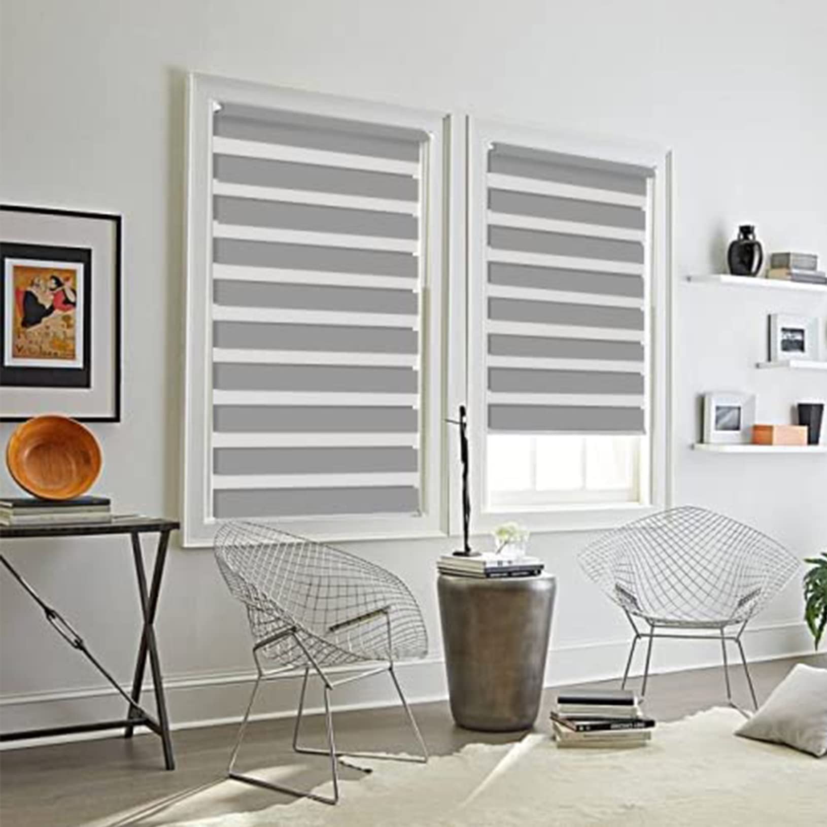 Persianas enrollables color gris claro de 95 x 300 cm, tela opaca e impermeable, mecanismo de cadena ajustable, filtro de luz de día y noche, para baño y oficina