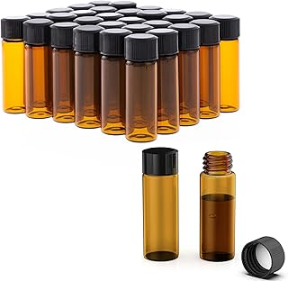 100 Pack 4ml Sample Vials, FOUR E'S SCIENTIFIC 1 Dram Amber Glass Vials with Black PP Screw Caps, Liquid Storage Glass Thread Bottles, for Lab, Essential Oil, Perfume, Reagents