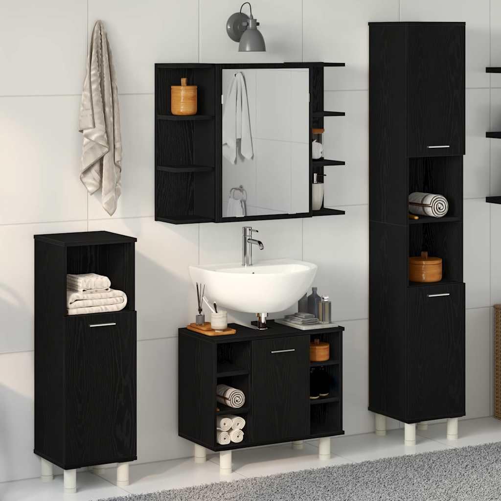 Juego de Muebles de baño 4 pcs Negro 30 x 30 x 179,5 cm,Conjuntos de Muebles,Muebles de baño,69.8kg-3333047