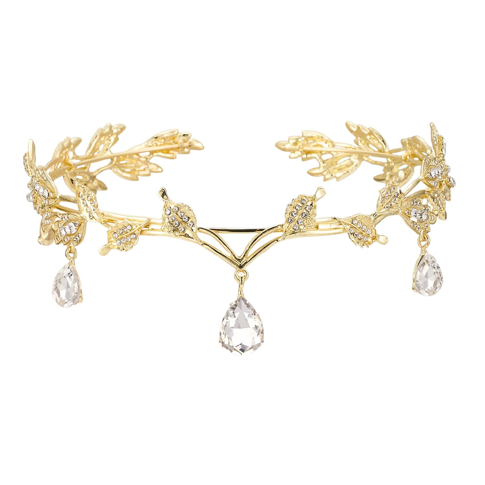 Diyxisk Elfsieraden, boetenkroon, retro elfenkroon, bruiloft, bruid, diadeem, prinses, kristal, haaraccessoires, groen, voor cosplay, bruiloften en carnavalsevenementen, 15x4cm, legering Bergkristal