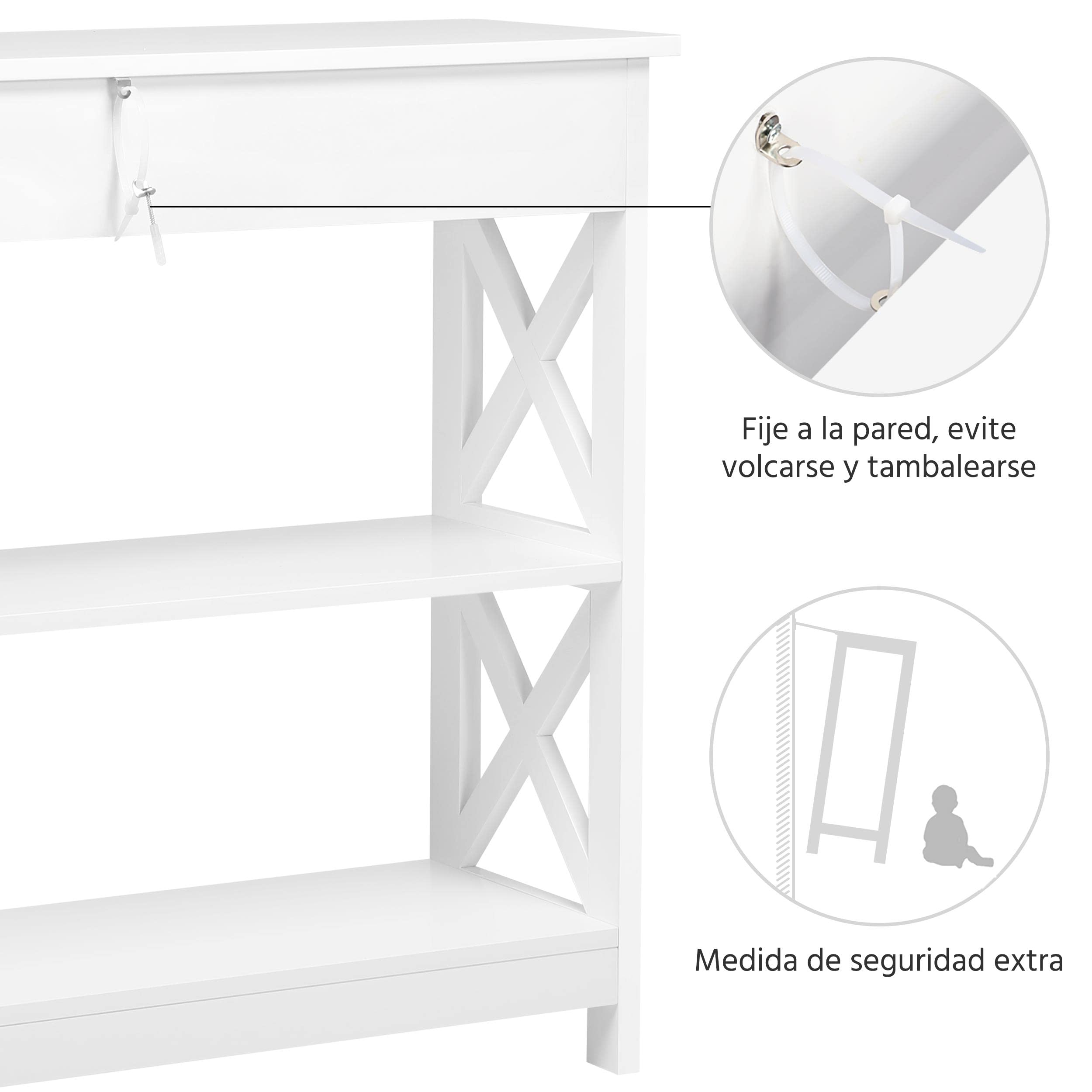 Yaheetech Mesa Consola Recibidor Mueble de Entrada Estrecha Clásica con Cajon Grande Mesa Auxiliar para Pasillo Comedor Blanco 100x30x80cm