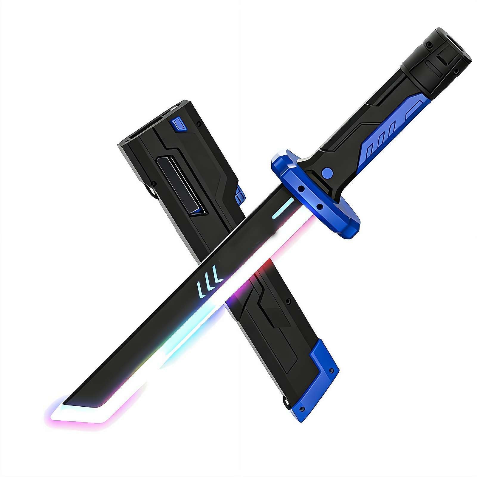 Spark Effect Sword, Auto-Eject Blade Length: 17.7in with Led Mist/Fog & Motion Sound Fx, USB-C Rechargeable, Replaceable Flint Sparks, –Cosplay, Rave, Halloween Prop & Collectible (Blue)