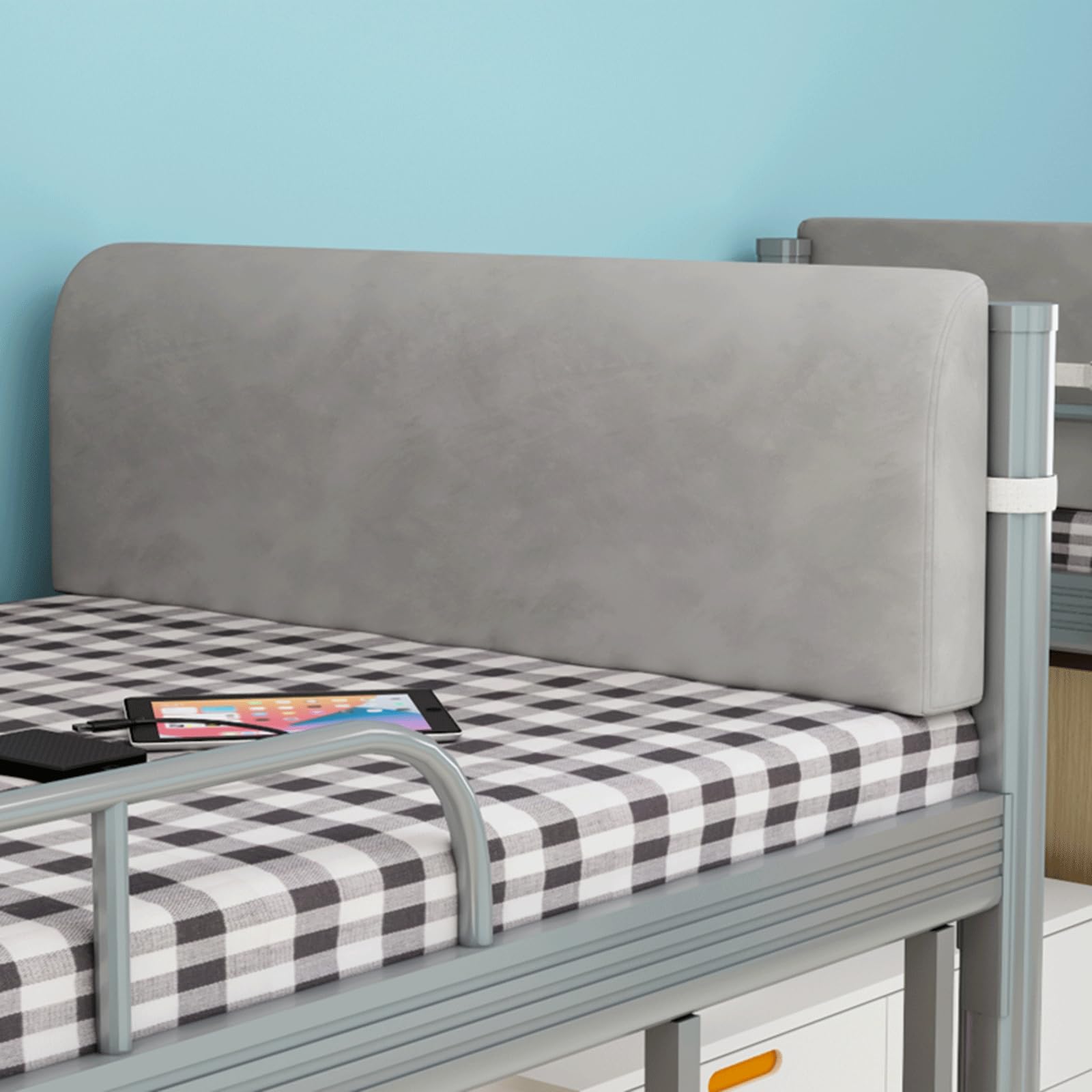 Reading Cushion Bed Headboard Pillow, Upholstered Backrest Support Cushion Soft Dutch Velvet Multipurpose Bed Back Lumbar Pillows for Adults Kids Children Bedroom Booster Pillows(80x25x5cm,B-Grey)