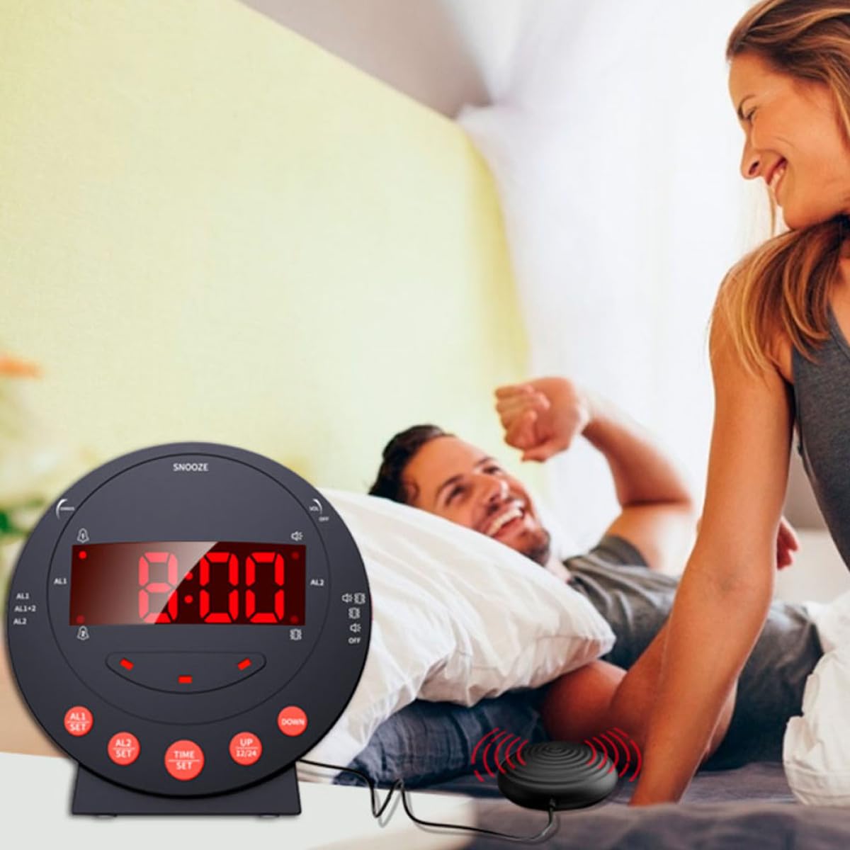 Lurrose Lauter Vibrationswecker mit Starker Bettrüttelfunktion für Hörgeschädigte und Senioren Digital Kunststoff 3 Stück
