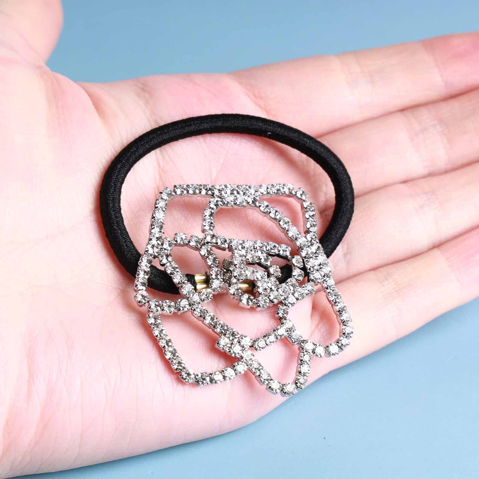 Amazon.com : Yheakne Rhinestone Flower Hair Tie Scrunchies  display picture 1