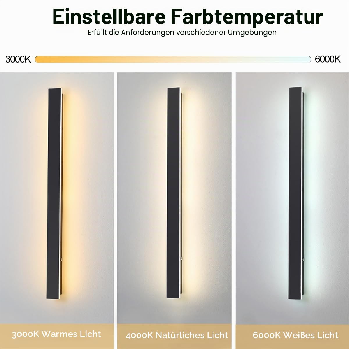 LED Wandleuchte Aussen,21W/100CM Lange Aussenlampe Wand | IP65 Wasserdicht,Warmweiß 3000K Außenwandleuchten für Gärten Villa Korridor Terrassenbeleuchtung, 110-240V,Schwarz