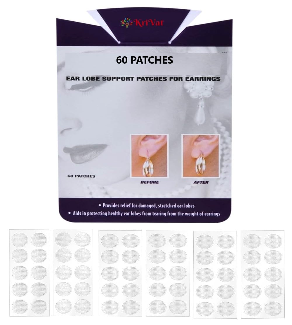 KriVat Invisible Ear Lobe-60 Support for Earrings Earlobe Tapes and Stickers Earring Supporter for Heavy Earrings Support Patches Girls & Women (Pack of 60)