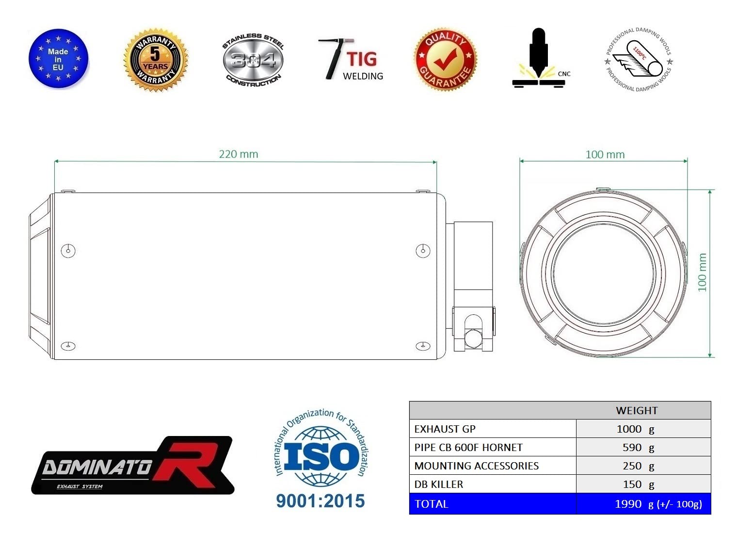 DOMINATOR Terminale di Scarico Marmitta Silenziatore GP compatibile con CB 600F HORNET 1998-2002