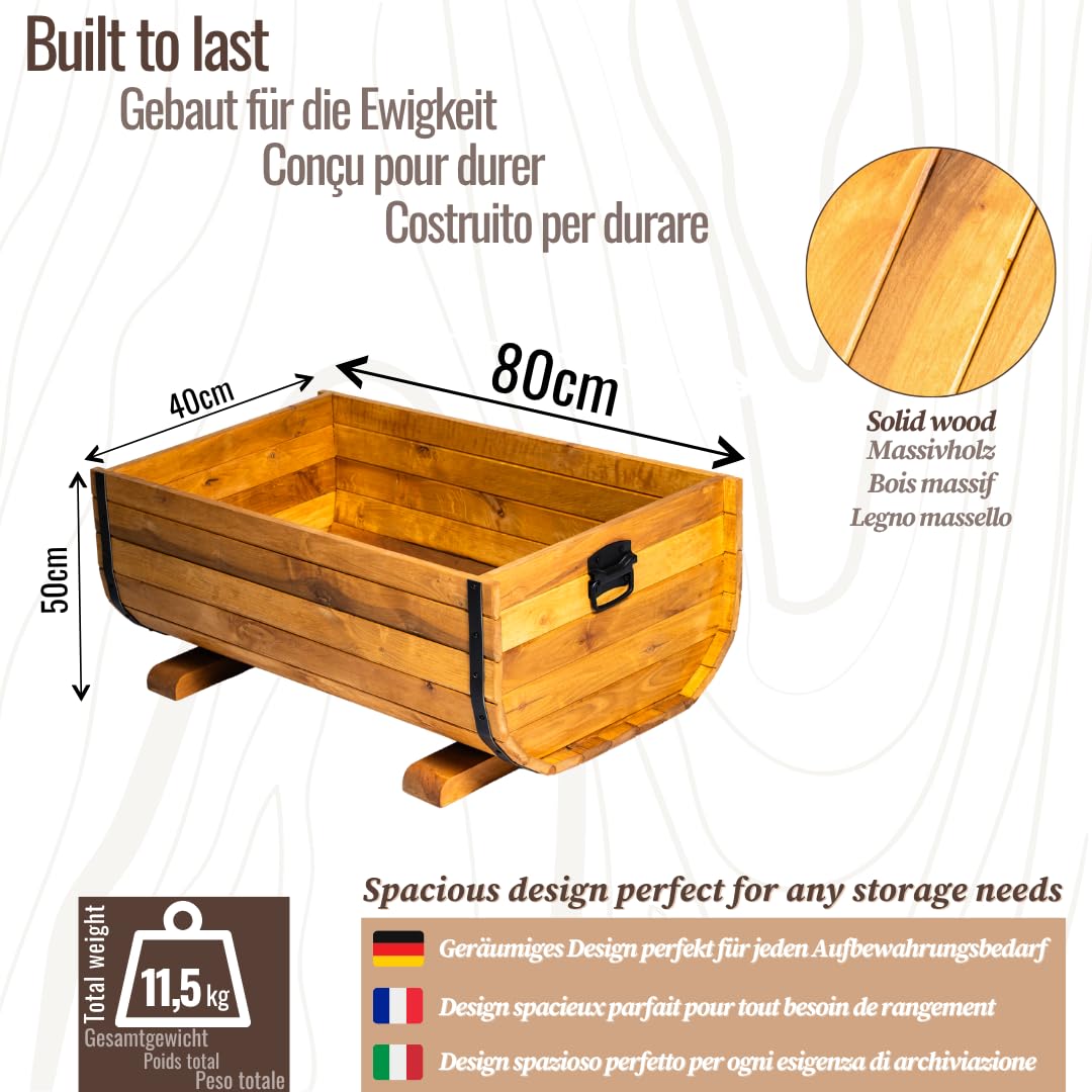 Jardinera de madera creativa Cooper de madera maciza de 80 x 50 x 40 cm – Jardinera rústica, cama de jardín elevada, caja de almacenamiento, jardinera para terraza, balcón y jardín – Totalmente