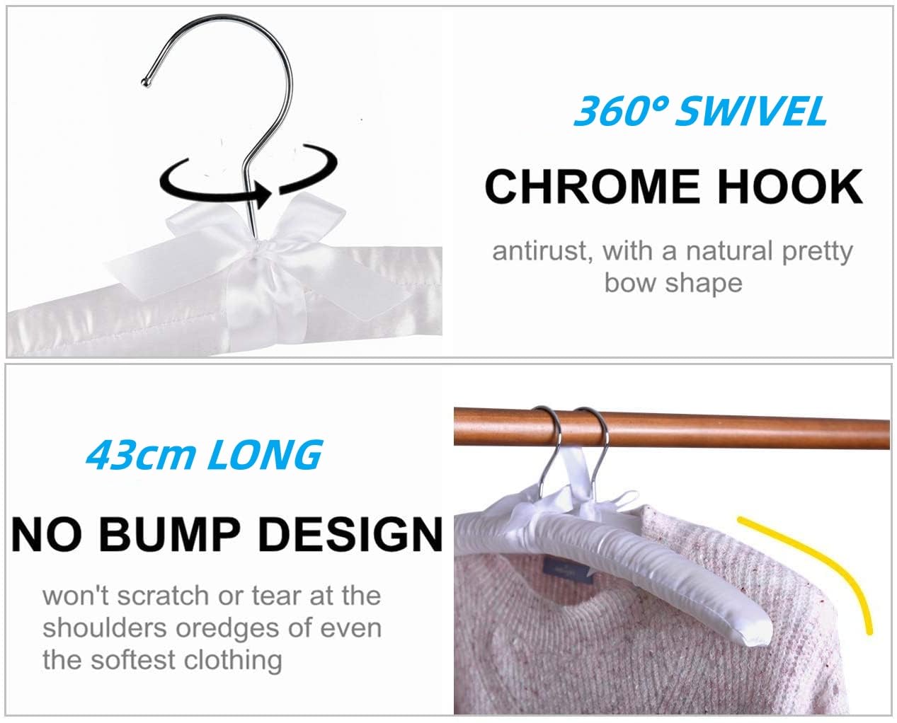 GLCON Cintres Rembourrés En Satin De 40,6 Cm Pour Vêtements De Femme – Cintres Fantaisie à Motif Floral Pour Manteau Adulte, Costume, Robe De Mariée, Pulls (lot De 10