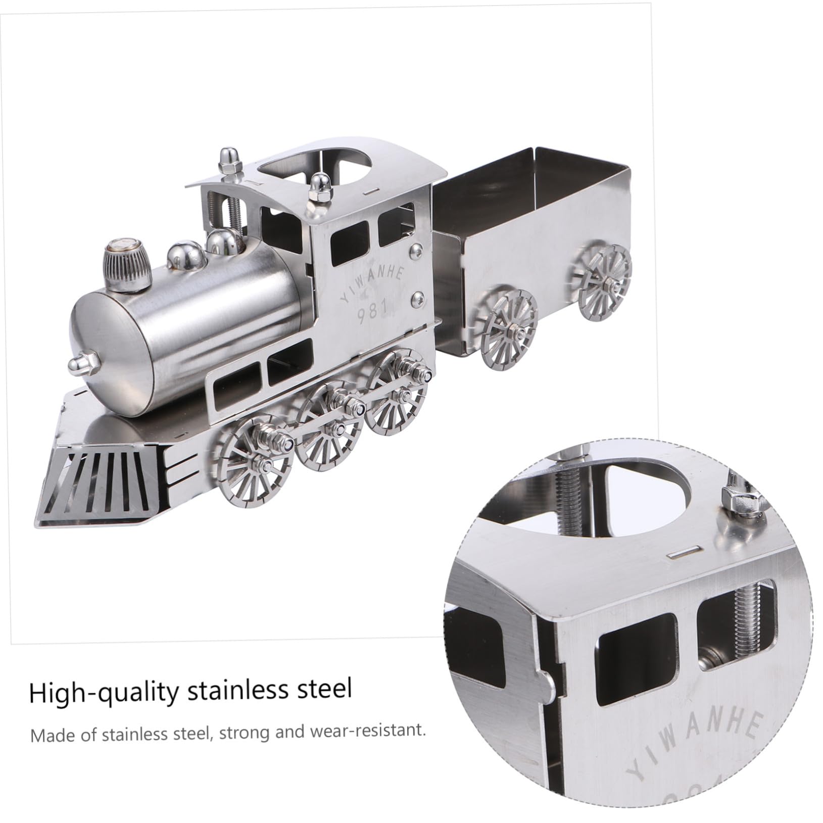 Toyvian Locomotiva a Vapore in Stile retrò in Acciaio Inossidabile Argento Modellino Resistente alla Ruggine e agli Urti, Decorazione da Scrivania per Casa e Ufficio