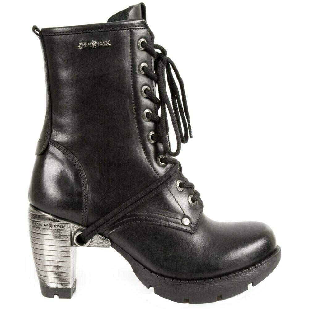 New Rock Trail M-TR001-S1 GOTH ROCK Ankle BOOTS Black Leather Fashion Punk Shoes