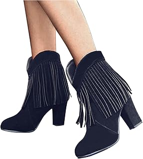 Ankle Boots for Women Low Heel,Women's Retro Fringe Ankle...