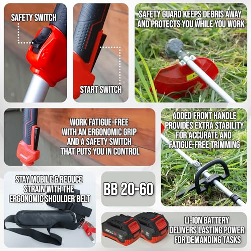 Image of iBELL IBL BB20-60 40V Cordless Brush Cutter /Grass Cutter /Trimmer (20V + 20V) with 2 Battery | BLDC Motor 5800 RPM | 4.0Ah Battery & Dual Charger | Blade & Trimmer Head | 6 Months Warranty