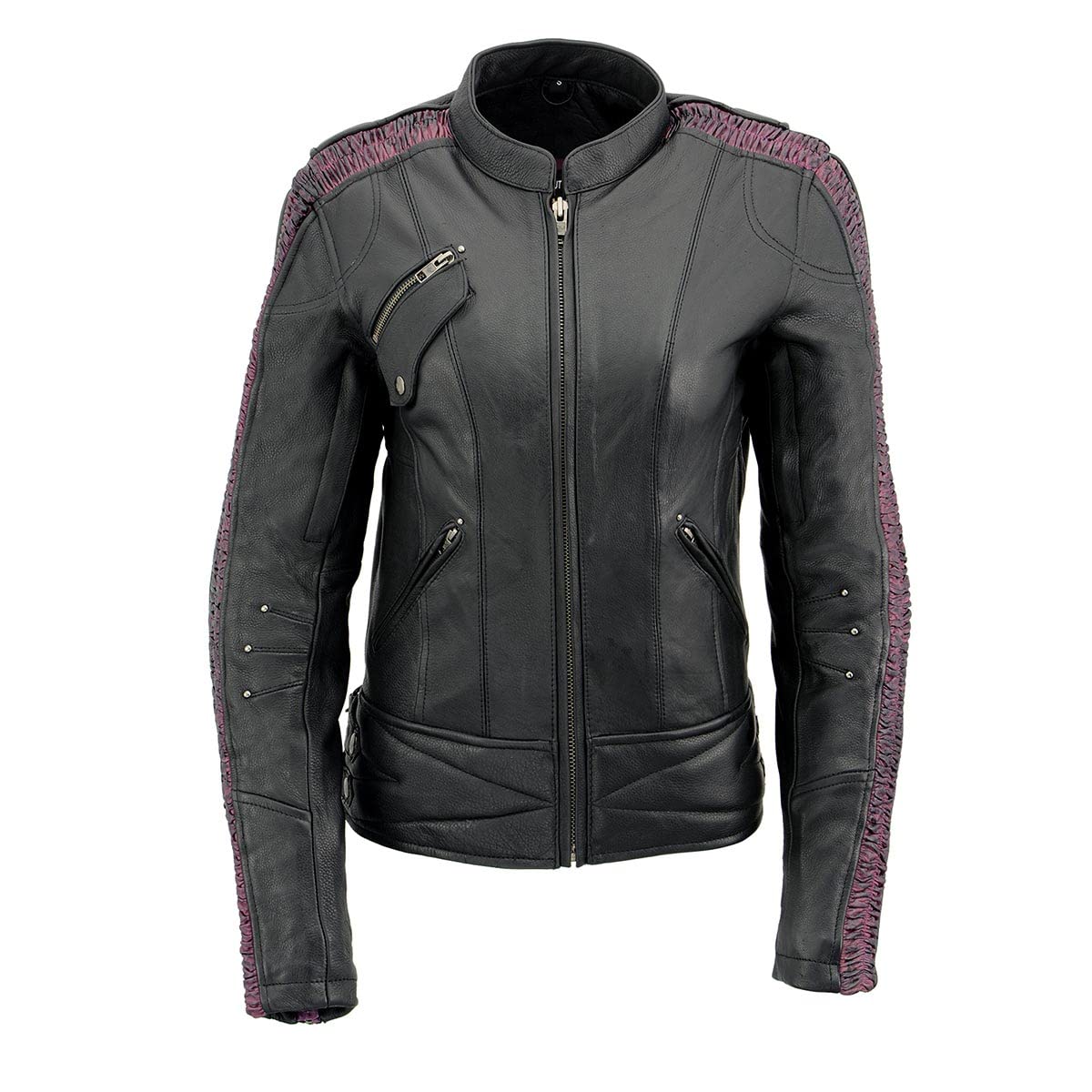 Milwaukee Leather MLL2570 Womens Phoenix Embroidered Black and Fuchsia Pink Leather Motorcycle Jacket - Medium — view 7