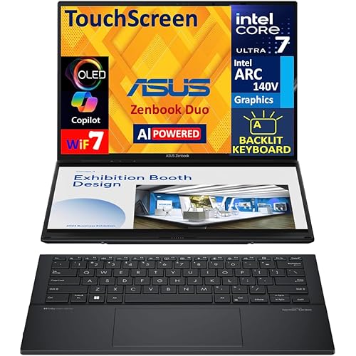 ASUS Zenbook Duo AI Powered 2-in-1 Laptop 14.0" Touchscreen OLED 2.8K Display (Intel Ultra 7-255H, 32GB LPDDR5X, 1TB PCIe SSD, Backlit KB, 2 Thunderbolt 4, WiFi 7, Webcam, Win 11 Pro) (Renewed)