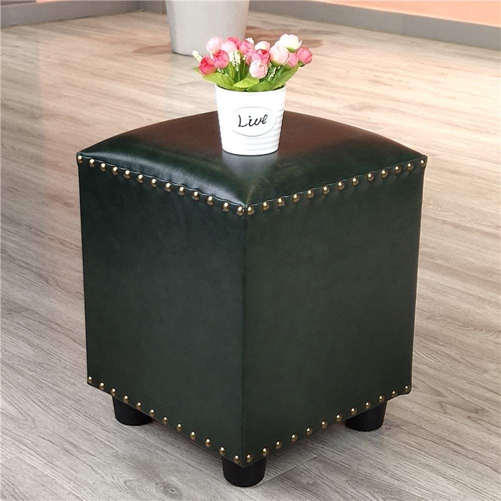 Pouf salon table basse petit banc carré en cuir et bois