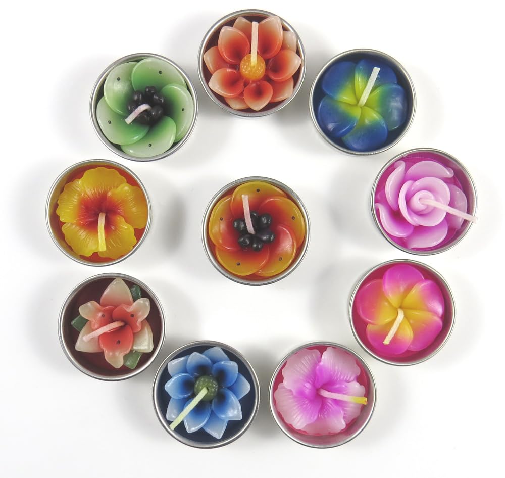 Velas y recambios para portavelas con 10 velas perfumadas en forma de flores (hibisco, lirio, sakura, loto, rosa, frangipani)
