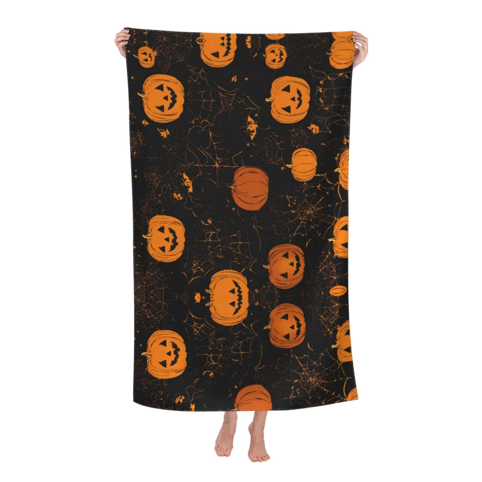 Pojknbv White Halloween Pumpkin Print Oversized Adult Beach Towel Quick-Dry Comfortable Lightweight Travel Pool Camping