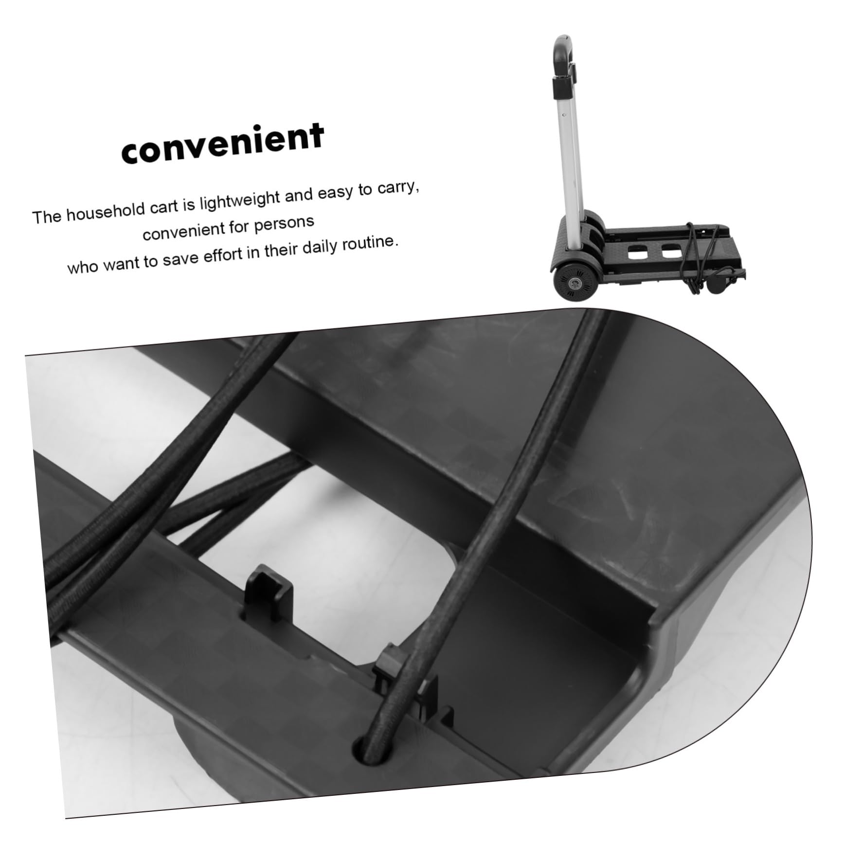 Carrito de Compras Plegable Ligero de Hierro y Aluminio Negro | Dos Ruedas, Asa Telescópica y Correa Incluida, Diseño Simple y Funcional para Transporte de Materiales