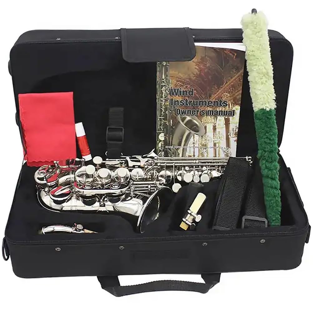 Saksofon altowy E Tune Mosiężny saksofon Pełny zestaw dla studentów i początkujących, Natural White Shell Button Instrument dęty z zestawem do czyszczenia i pielęgnacji obudowy (Color : Golden)