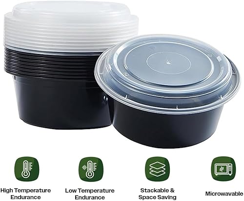 Miniatura 3 de Recipiente de alimentos redondo negro moldeado por inyección de 38oz con tapa (150caja)