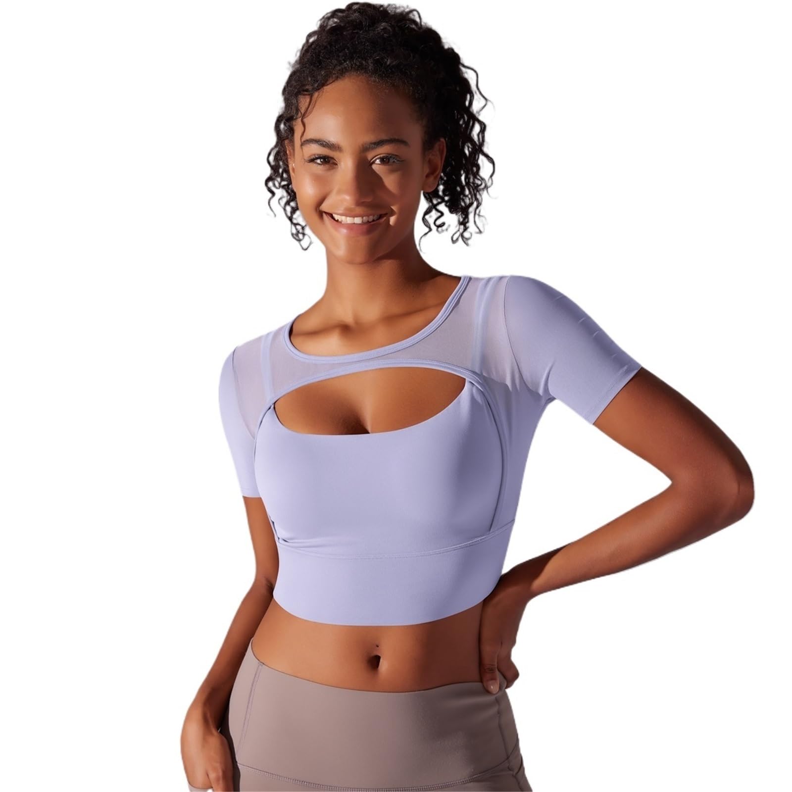 Yoga Shirt Solid Color Yoga Short Sleeve Sexy Double Layer Tank Top Spliced Mesh Clothing Top Fitness Running Sports Bra Women