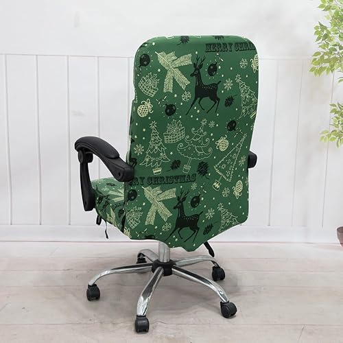 Miniatura 4 de Funda para silla de oficina de Navidad, universal, extraíble, lavable, antipolvo, con estampado de Papá Noel, renos, copos de nieve, estrellas