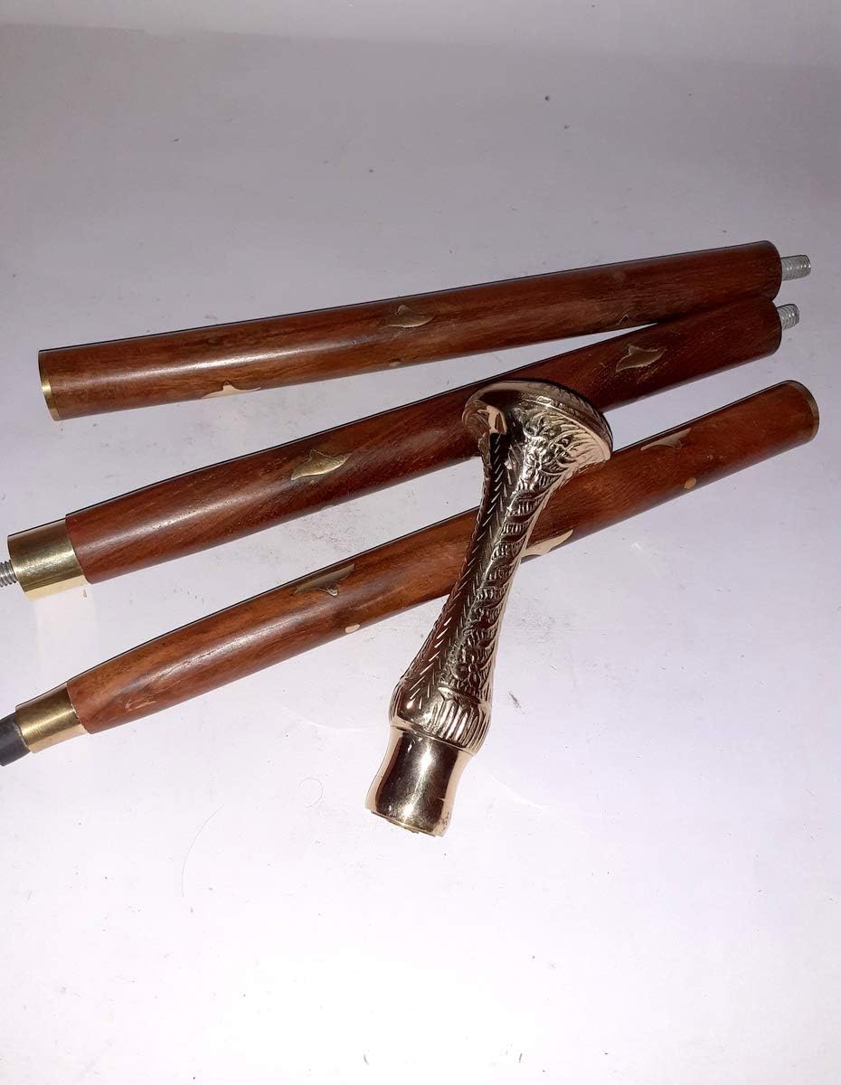 Victorian Long Style Designer Brass Handle Cane Vintage Nautical Wooden Walking Stick
