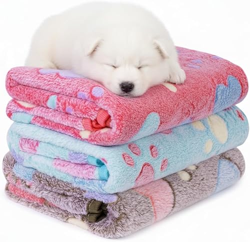 LeapSheep Mantas para mascotas para perros y gatos, paquete de 3 mantas con patrón de corazón súper suaves y esponjosas para perros pequeños,