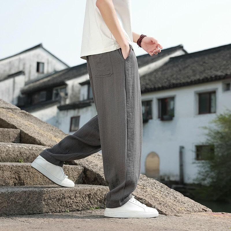 Pantalon style chinois pour homme en coton lin ample - 4