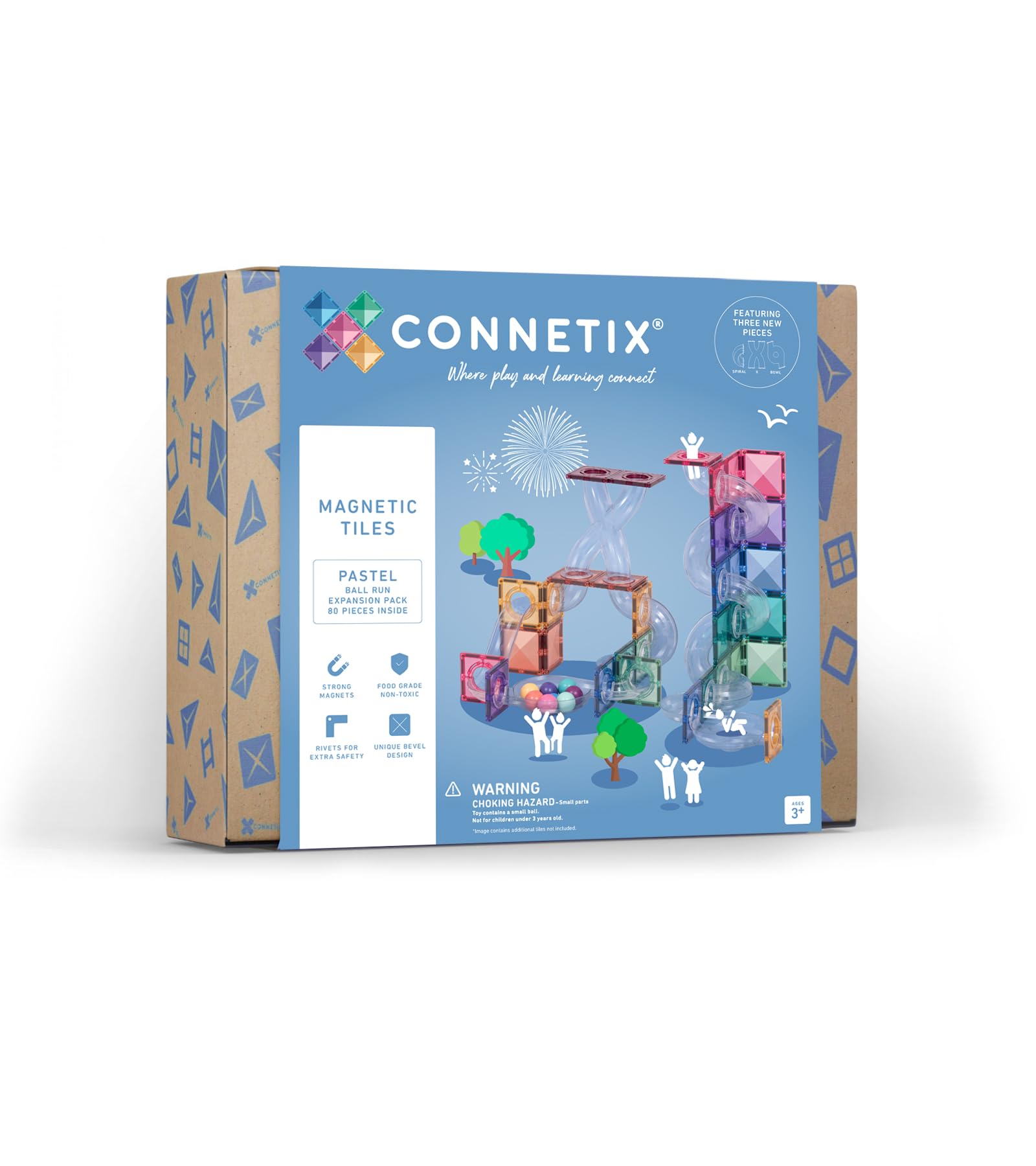 Connetix Pastel Ball Run Expansion Magnetic Tiles 80-Pieces Set