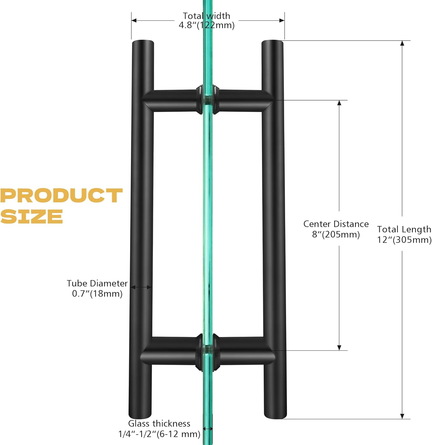 shower door pull handle matte black on glass door