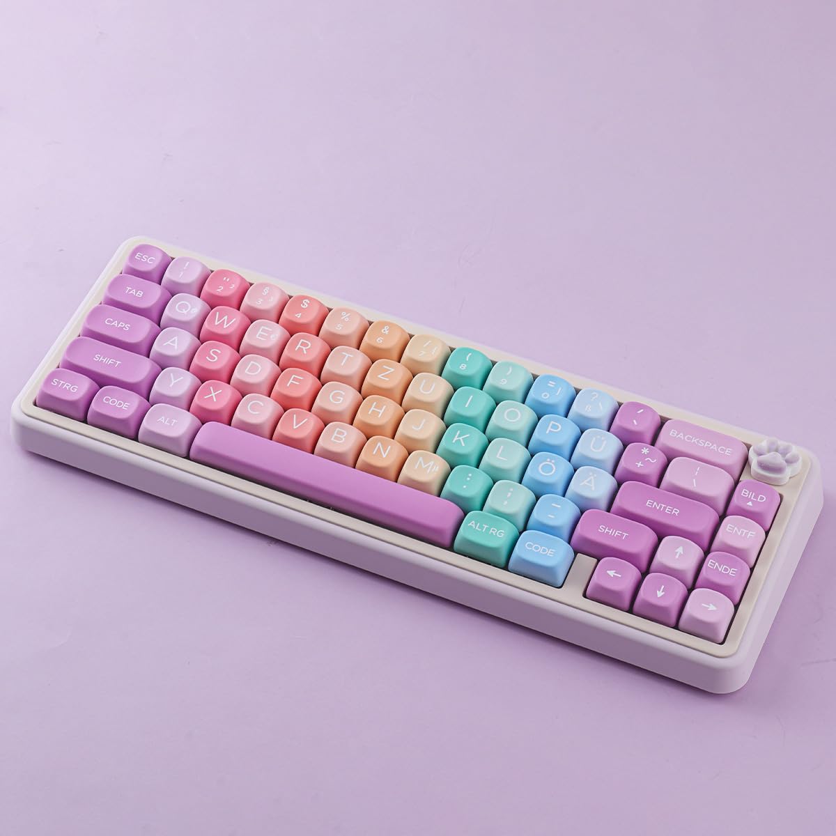 Sunzit MOA Keycaps, 132 Tasten PBT ISO DE Keycaps Niedliches Regenbogen Bonbon Set mit individuellen Tastenkappen für Cherry MX-Schalter ISO DE Layout Mechanische Gaming Tastatur(DE Layout)