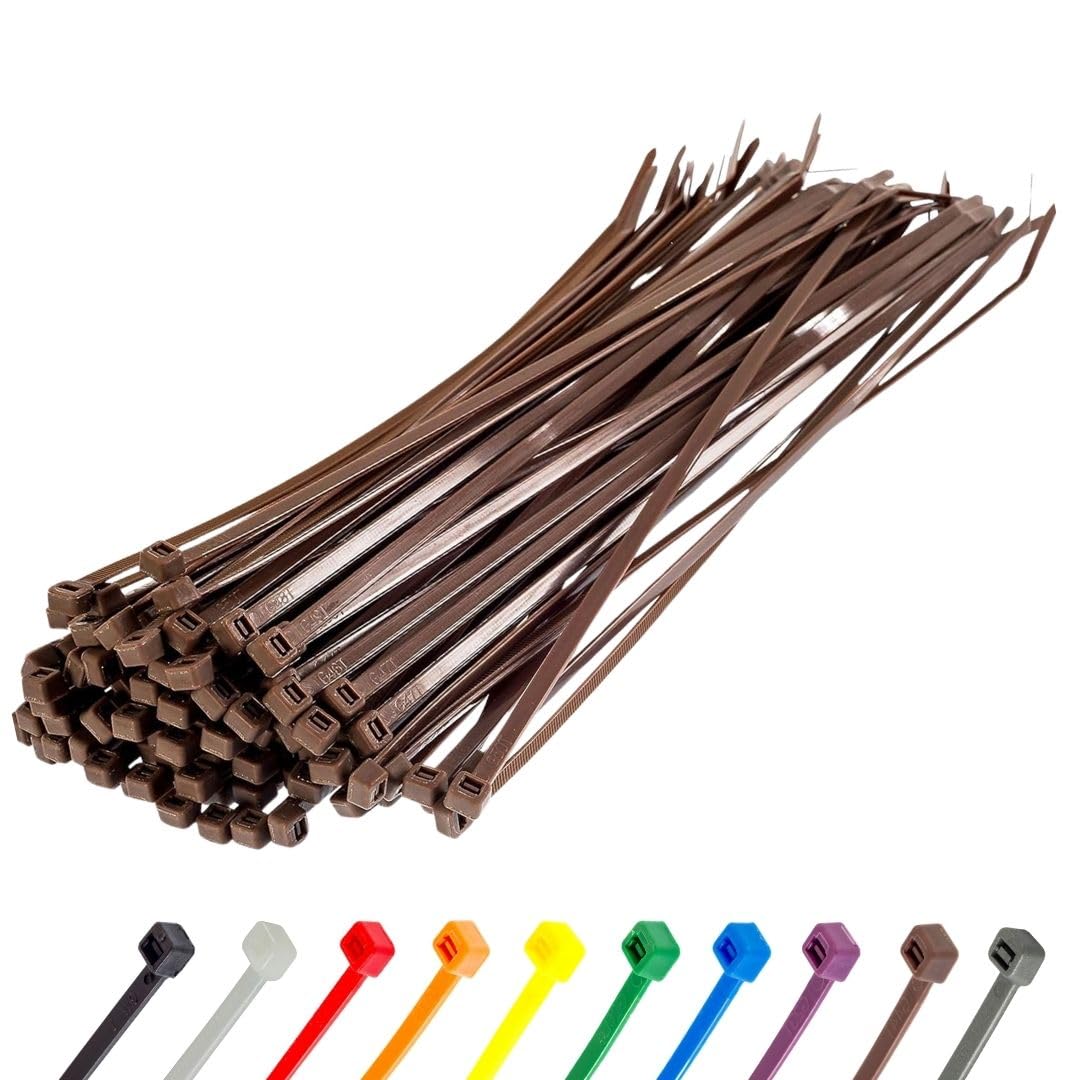 GTSE 12 Inch Brown Zip Ties, 100 Pack, 50lb Strength, UV Resistant Long Nylon Cable Ties, Self-Locking 12" Tie Wraps