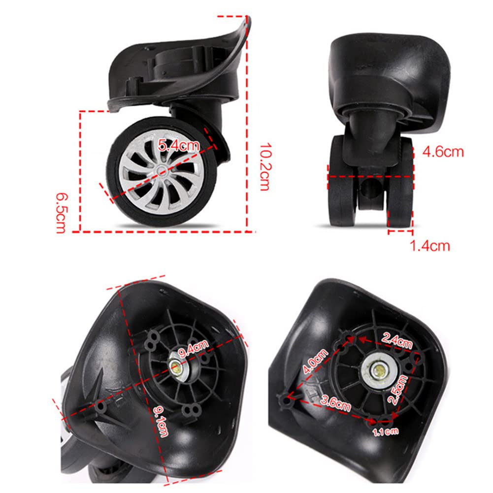 Image secondaire de KODAA Roues pivotantes universelles pour valise, Noir (Lot de 4, Caoutchouc, Rotation à 360°, Facile à installer)