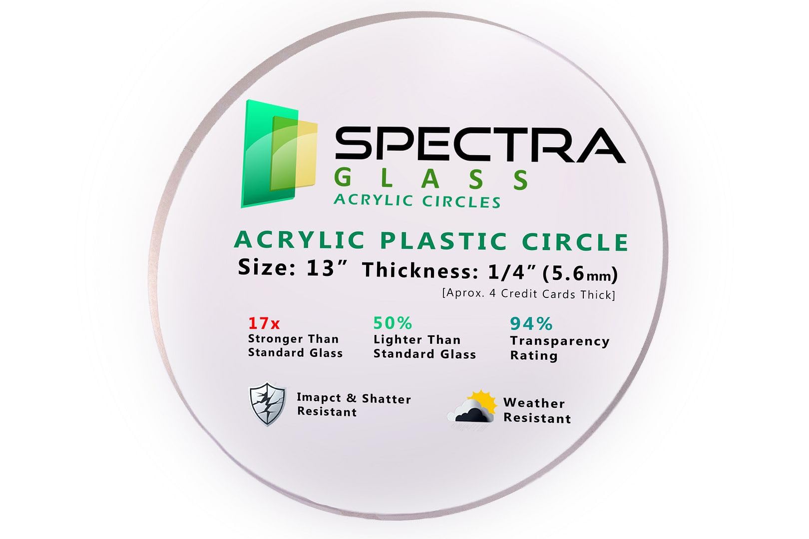 Spectra Glass Acrylic Circle. Clear Transparent. Table Topper, Cake Topper, Arts & Crafts, DIY. Made in USA. 13" Diameter 1/4" Thick