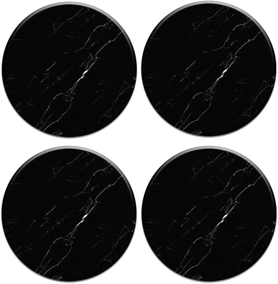 CARIBOU Coasters CARIBOU ROUND Ceramic Stone 4pcs Set, Mug Coffee Cup Place Mat Home Coasters for Hot & Cold Drinks, Oriental Black Marble, One Size