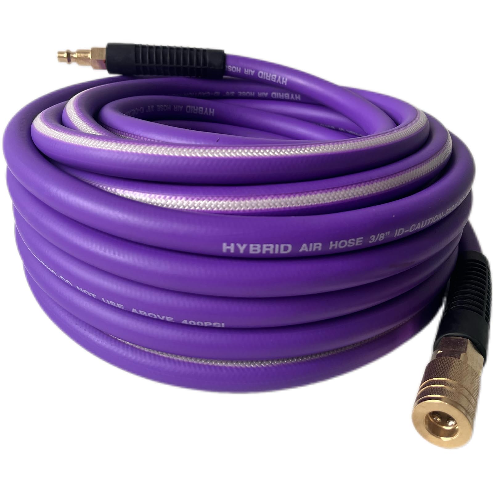 Air Hose 3/8 in x 6 ft, Heavy Duty, Lightweight, Kink Resistant, Hybrid Air Compressor Hose with 1/4 in Solid Brass Male Fittings, Bend Restrictors,